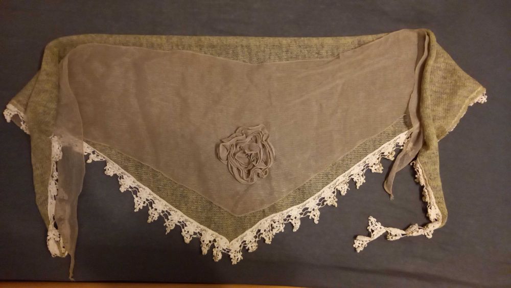 Chusta apaszka szal ozdobny w kształcie trójkąta khaki-beż 75/203 cm