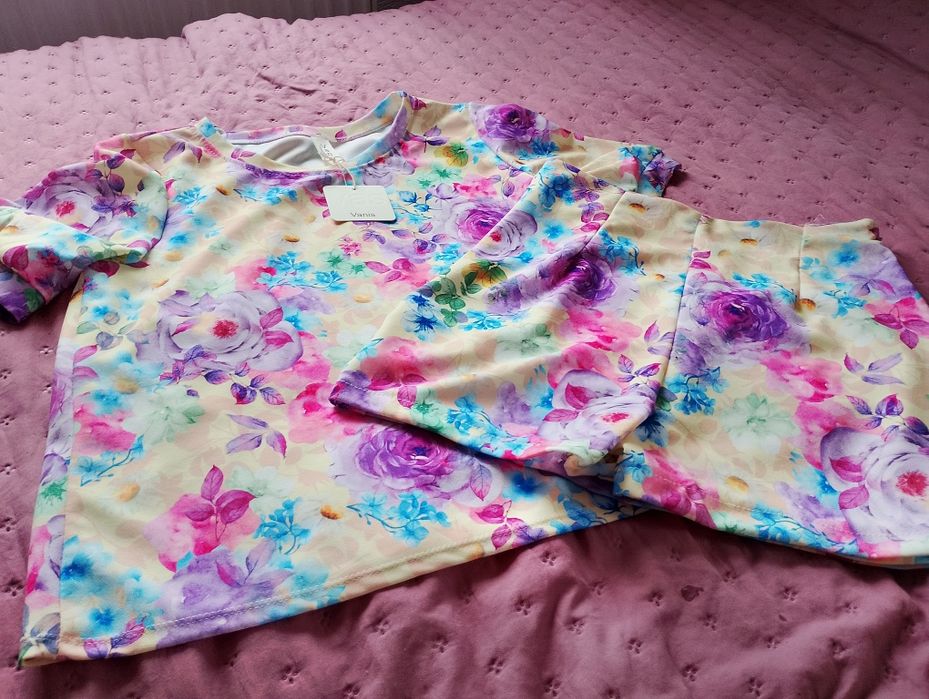 Nowy komplet damski, bluzka+spódnico spodenki rozm uniwersalny