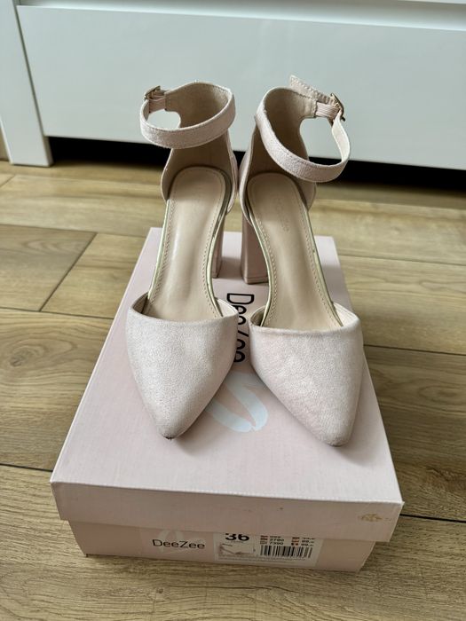 Buty na obcasie półbuty pudrowy róż