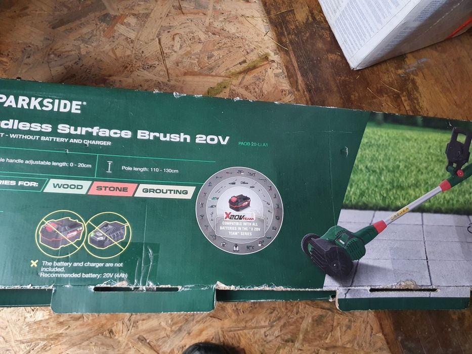 Nowa kompletna szczotka Parkside PAOB 20Li-A1 do tarasów kostki podłóg
