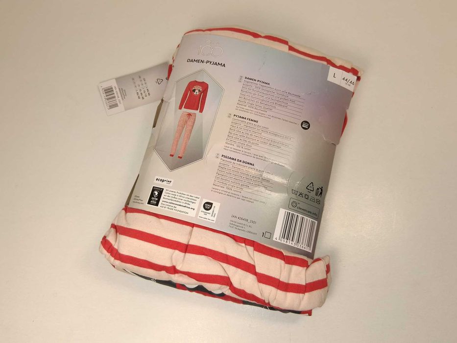 A160 Piżama Damska Disney 100 Myszka Mickey Czerwona Rozmiar L 44/46