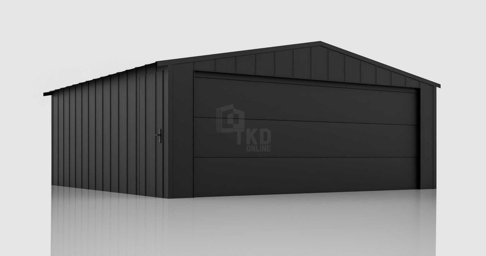 Garaż blaszany 6x5m brama segmentowa drzwi blacha na rąbek dach TKD379