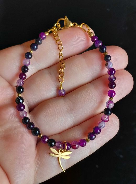 Pozłacana bransoletka z kamienia naturalnego Agat.