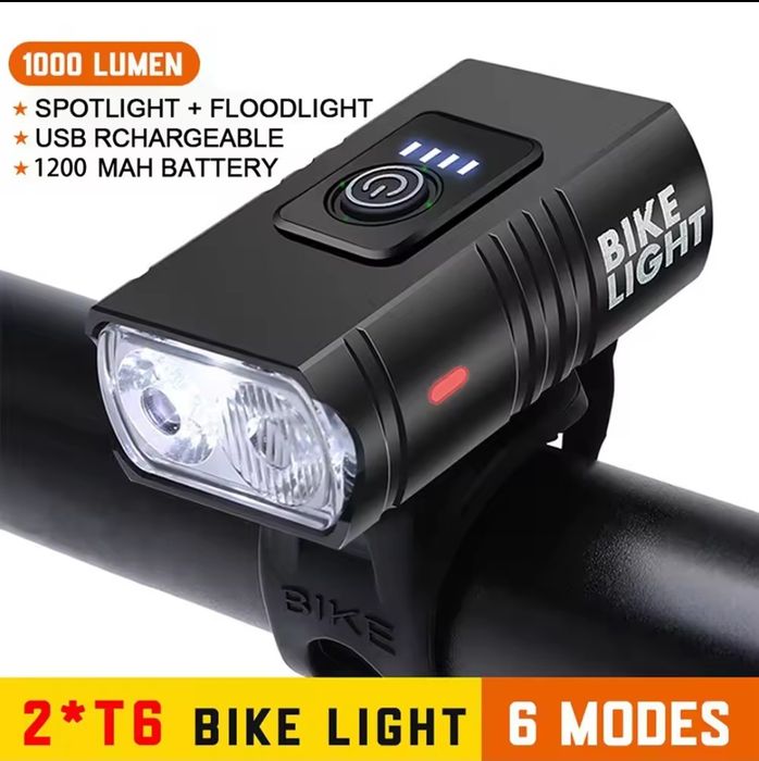 Lampka rowerowa LED 1200mAh 1000LM BikeLightT6 BK02 przednia 72g Nowa