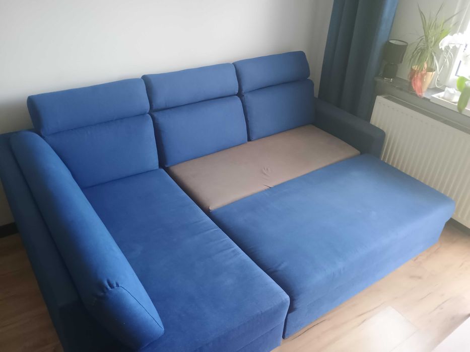 Narożnik łóżko granatowy przestronny wygodny lewostronny