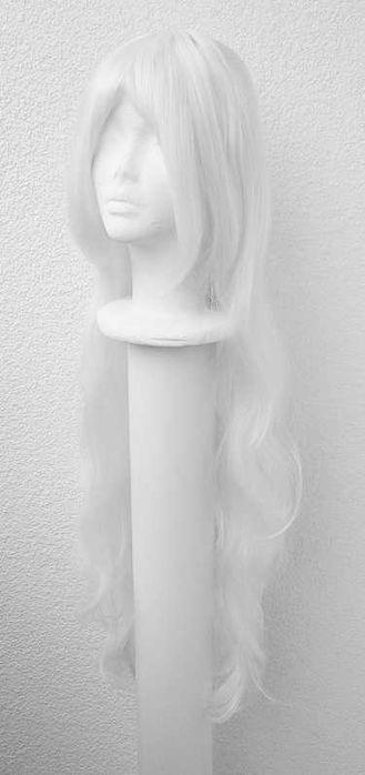 Długa biała falowana peruka z grzywką cosplay wig biały