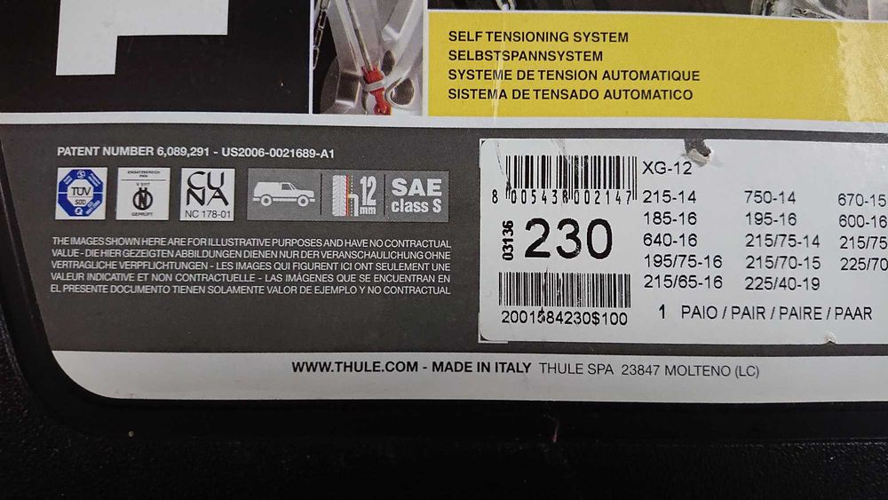 Nowe !! Łańcuchy na koła THULE XG-12  230 "Made In Italia"