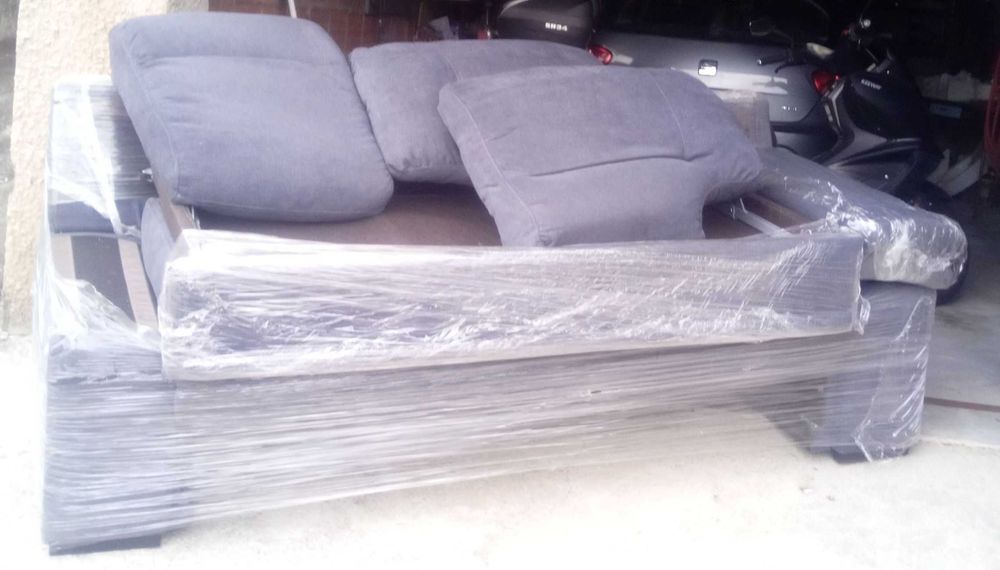 Sofá  cama, 210cm) / 90cm x 2, cinza/azulado