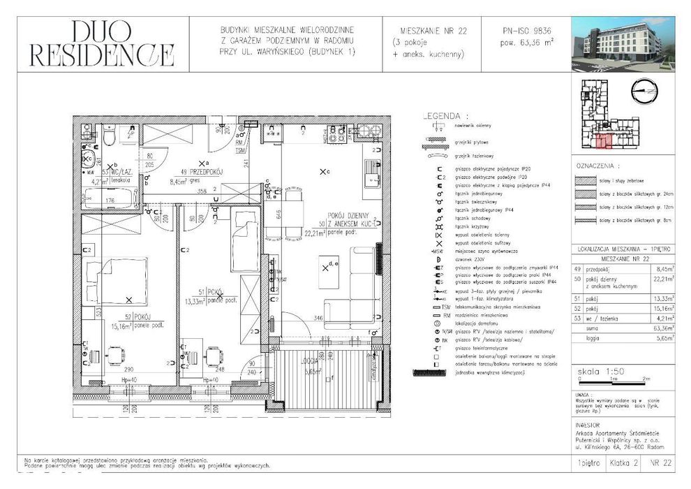 Duo Residence – 3 pokoje, 63,36 m² | I piętro | balkon | Radom - Widok 2