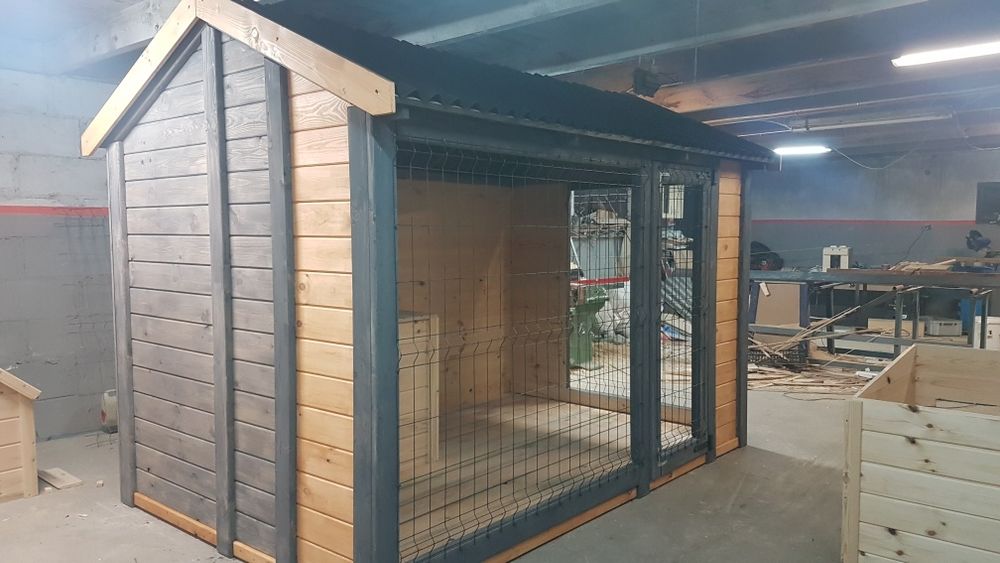 Kojec dla psa drewniany klatka box 3×2  lamele antracyt nowoczesny buda box boks