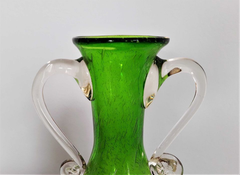 Wazon Amfora Zielony Antico Szkło Artystyczne PRL Vintage Retro