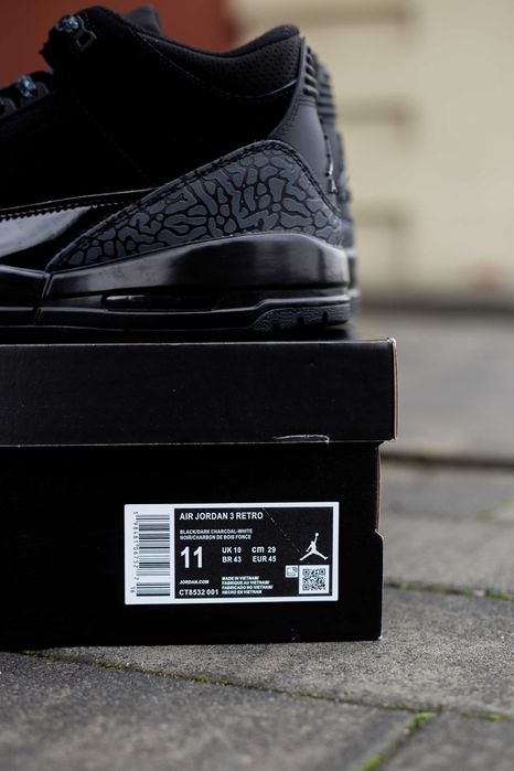 Чоловічі кросівки Nike Air Jordan Retro 3 «Black Cat» 1543. Розміри 40-45