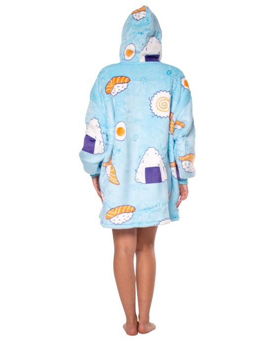 Bluza Koc Kocobluza 2w1 Oversize Kaptur Gruba Sherpa Niebieska w Sushi