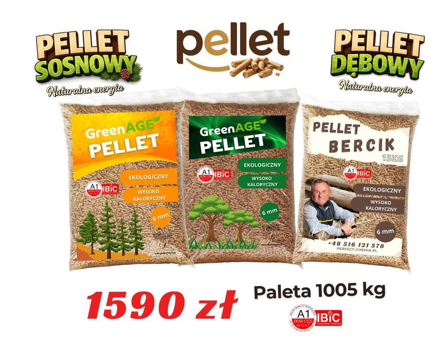 Pellet od Producenta - Ekologiczny PELLET Drzewny - Dębowy / Sosnowy Worki 15 KG - Paleta 1005KG