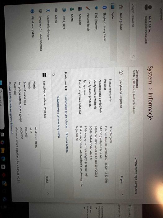 Laptop Gaming HP Omen RTX 4060 Intel i7  16 lub 72 GB