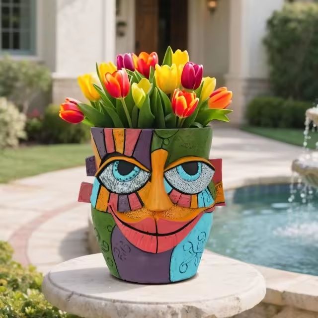 Vasos resina pintado á mão