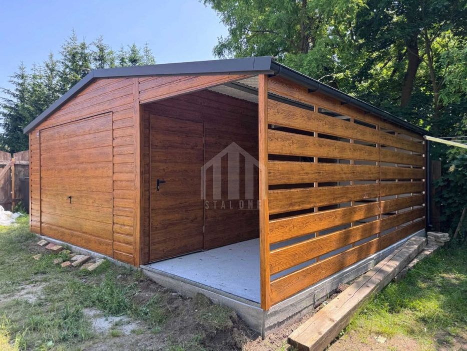 Garaż blaszany 4x6m + wiata 2m - brama drzwi okno rynny SO119