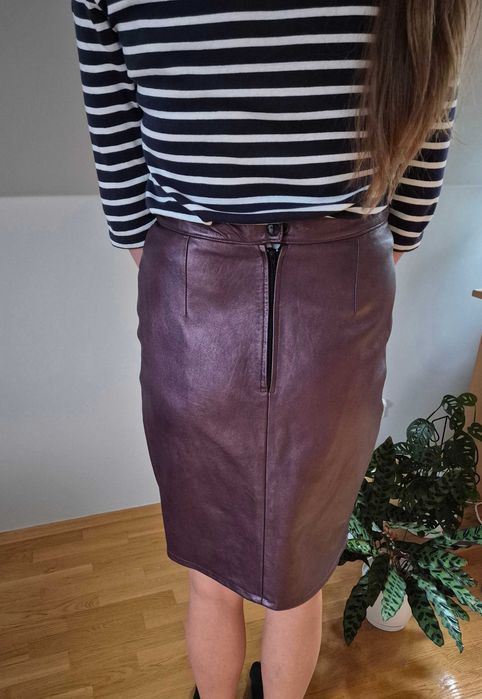 Fioletowa skórzana spódnica vintage L, 100% skóra