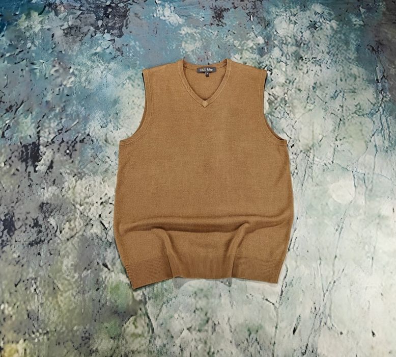M&S Man Camel Bezrękawnik Sweter V-Neck - M - Premium Brytyjski Klasyk Nowa