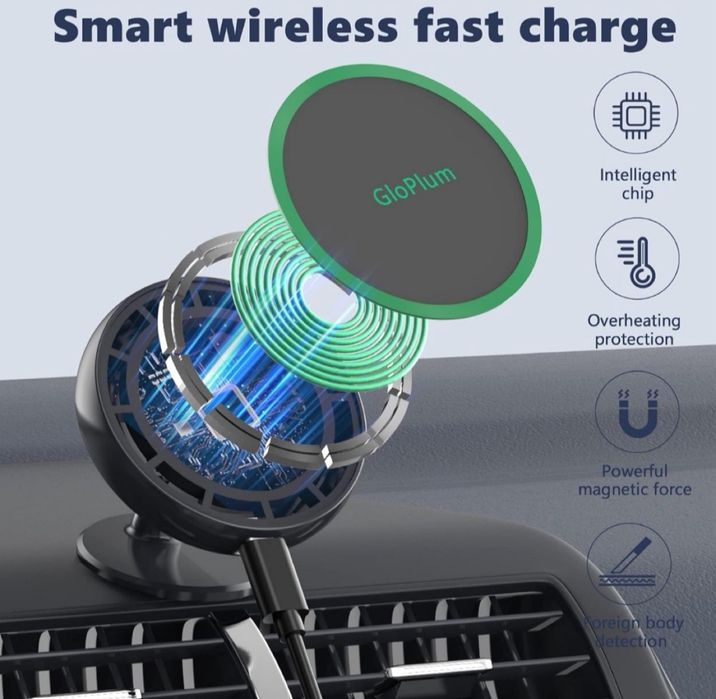 Bezprzewodowa ładowarka 15 W, magnetyczny uchwyt do samochodu EP01