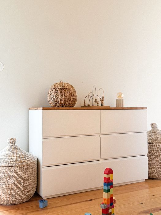 Estante cómoda aparador mesa madeira maciça rústica 6 gavetas branca