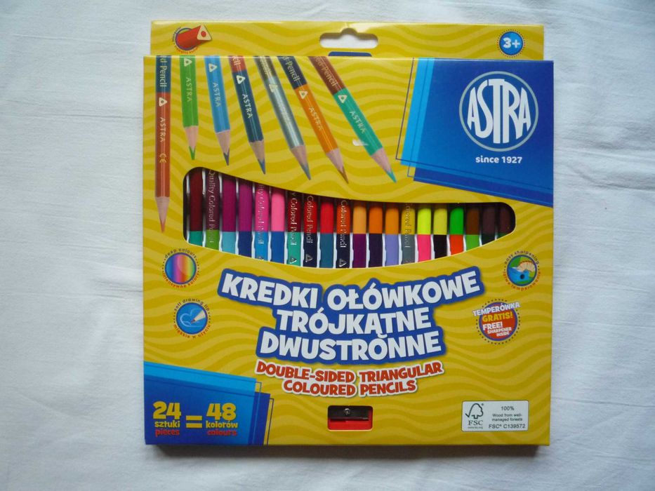 NOWE Astra Kredki ołówkowe trójkątne dwustronne 24/48 kolorów