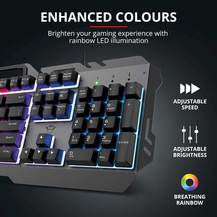 Trust ESCA GXT 853 metalowa klawiatura RGB dla graczy LED PC + stojak