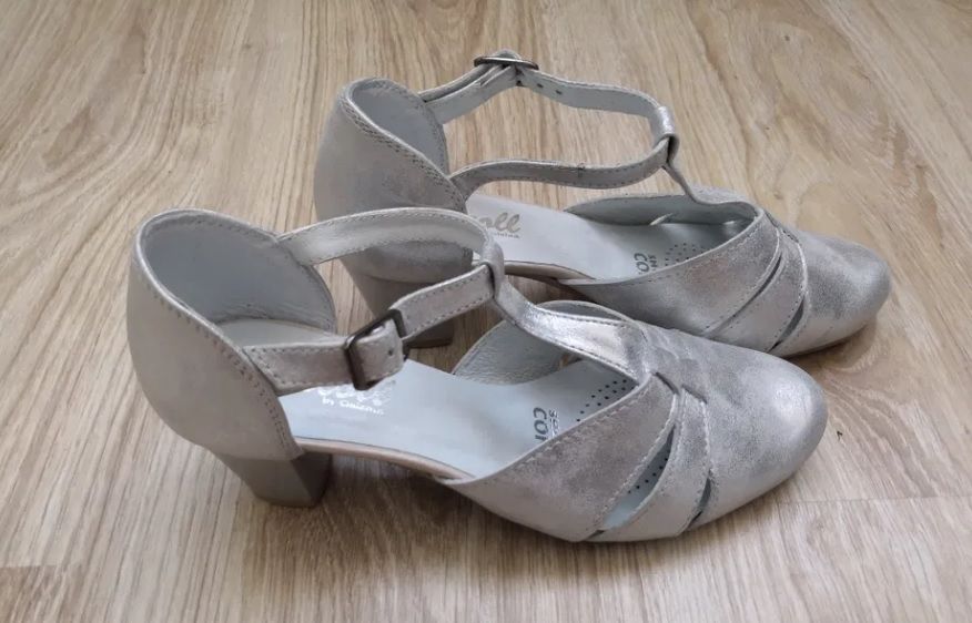 NOWE Buty srebrne NICOLL 2160 rozm. 35 36 obcas: 5,5 cm słupek