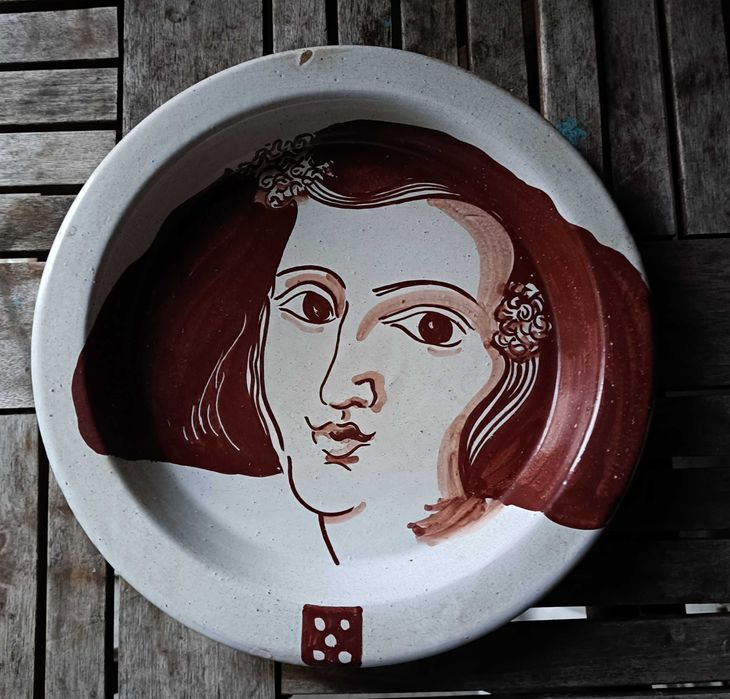 Raro antigo prato Cerâmica Cruz d'Almas pintado a mao