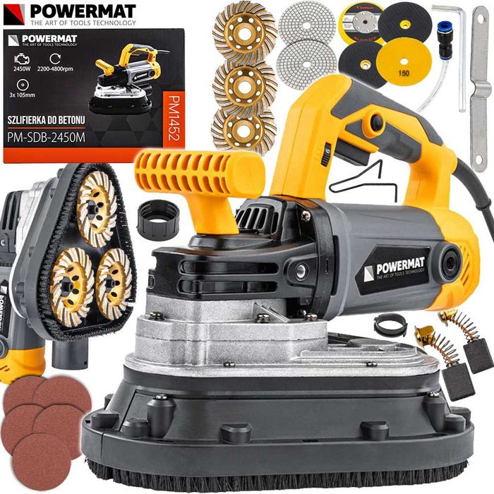 POWERMAT Szlifierka Polerka Do Betonu 2450W + Tarcze PM1452