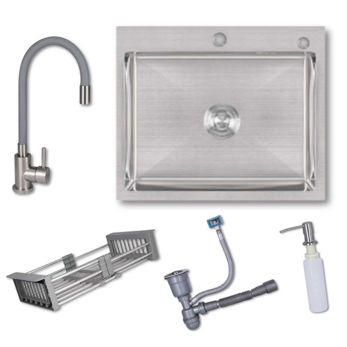 Мийка для кухні Handmade H6050 + Змішувач Aria 015F3 з гнучким виливом
