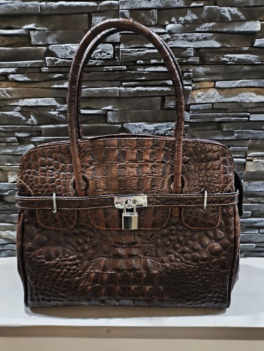 Nowa włoska elegancka torebka vintage skóra naturalna, styl krokodyl
