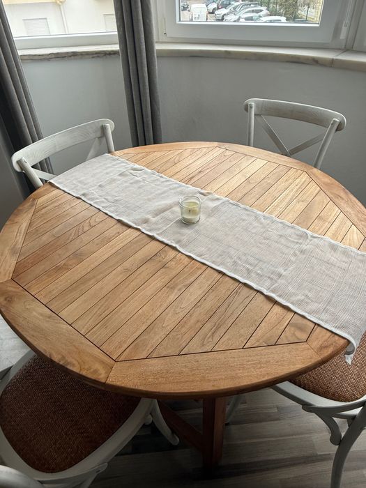 Mesa redonda extensível madeira 120cm-180cm