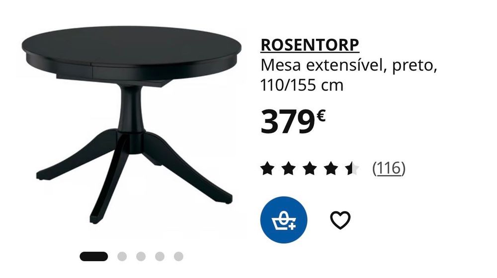 Mesa redonda extensível ROSENTORP + 4 cadeiras