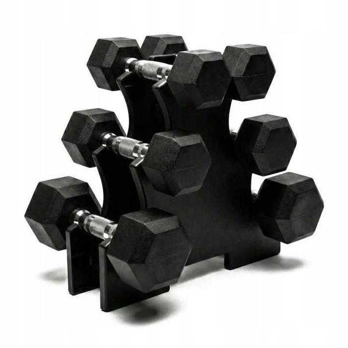 Zestaw Hantli Hex Heksagonalne Siłownia 12kg Stojak Hantle 3 2 1 Kg