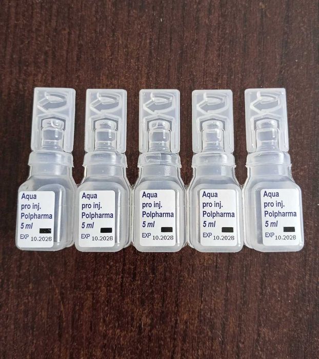Woda do iniekcji / Aqua pro injection 10 ampułek po 5 ml Polpharma. Termin ważności 10/2028