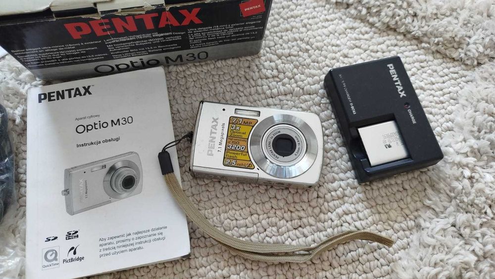 Pentax Optio M30 aparat cyfrowy retro digicam Y2K komplet pudełko