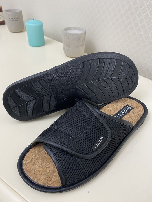 Тапочки мужские с открытыми пальцами на липучке Белста серый и черный