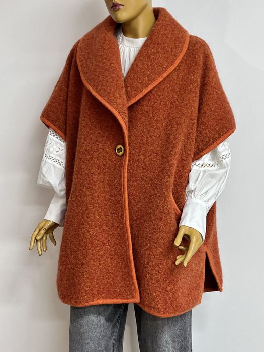 р. L-3XL вовняна оверсайз жилетка пальто кейп накидка оранжева бохо