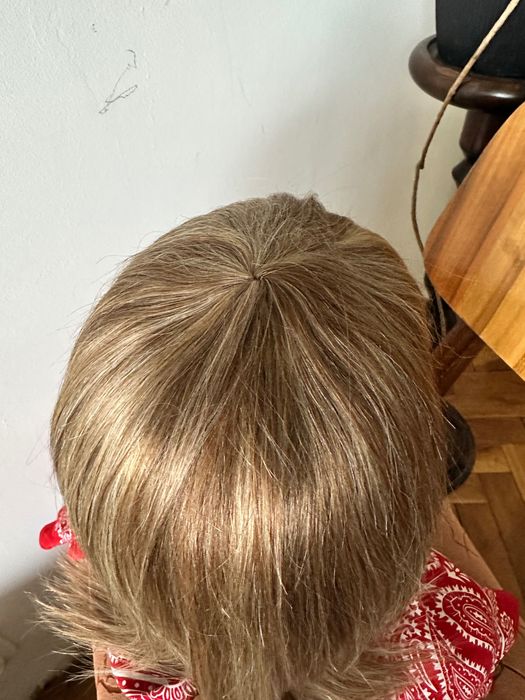 Peruka beż brąz grzywka 100% włosy naturalne ludzkie