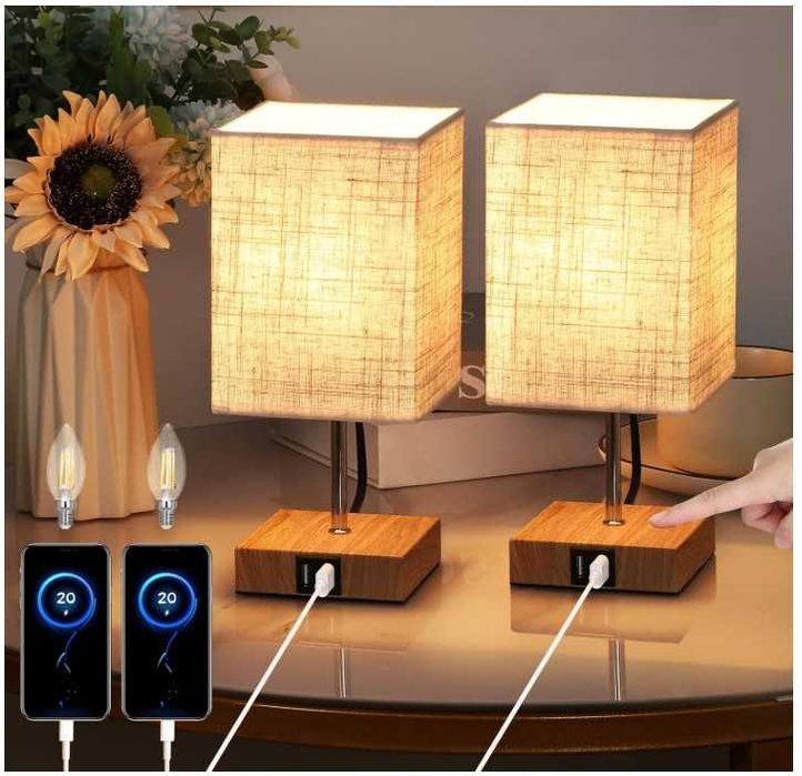 Dwie lampki nocne, dotykowe, z portami USB, możliwość ściemniania