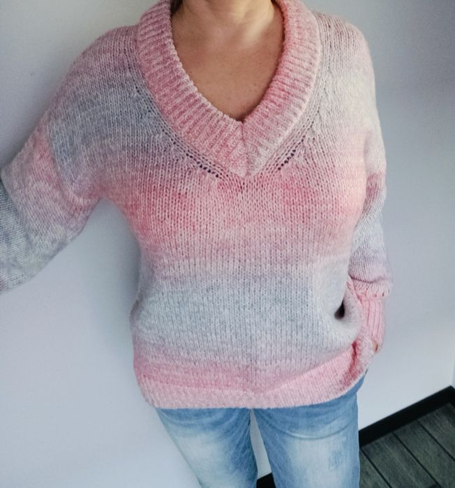 Sweter multicolor, tęczowy sweter, sweterek gruby ciepły, r. L