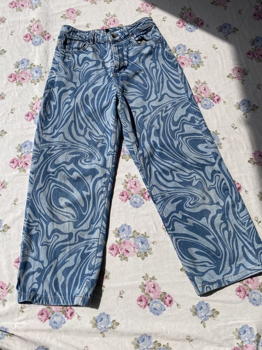 Szerokie jeansy we wzorki typu mom jeans boyfriend XS 34 H&M