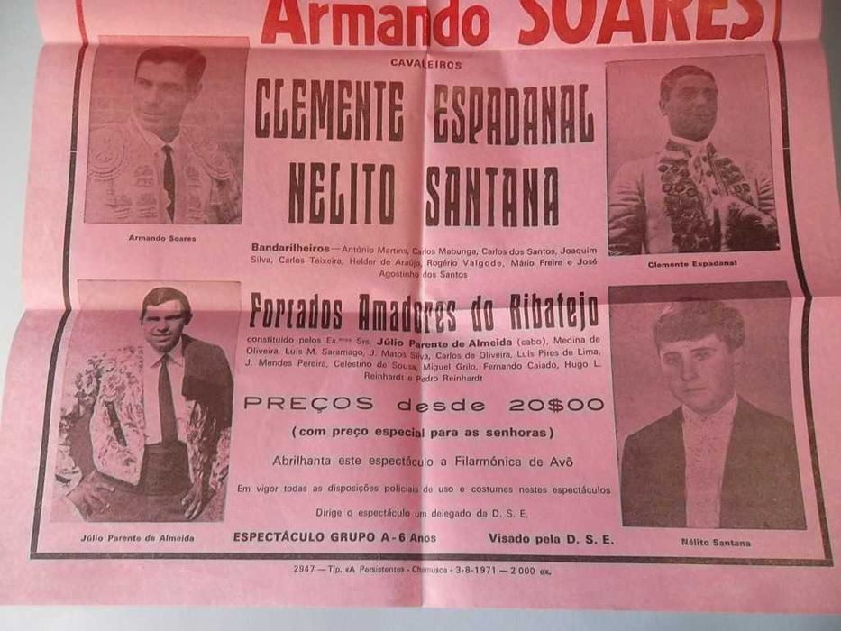 TAUROMAQUIA - Cartaz de Corrida de Toiros em Agosto de 1971.