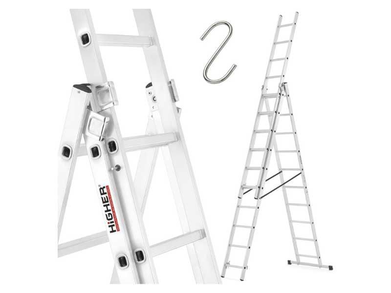 Drabina aluminiowa z opcją na schody 3x10 HIGHER 6,04m Hobby 150kg