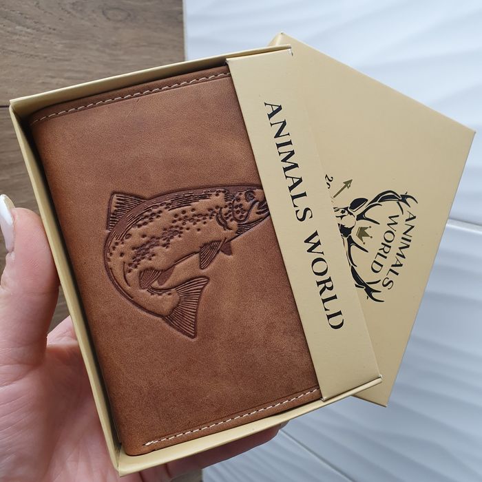 Portfel męski skórzany skóra naturalna ryba brązowy klasyczny