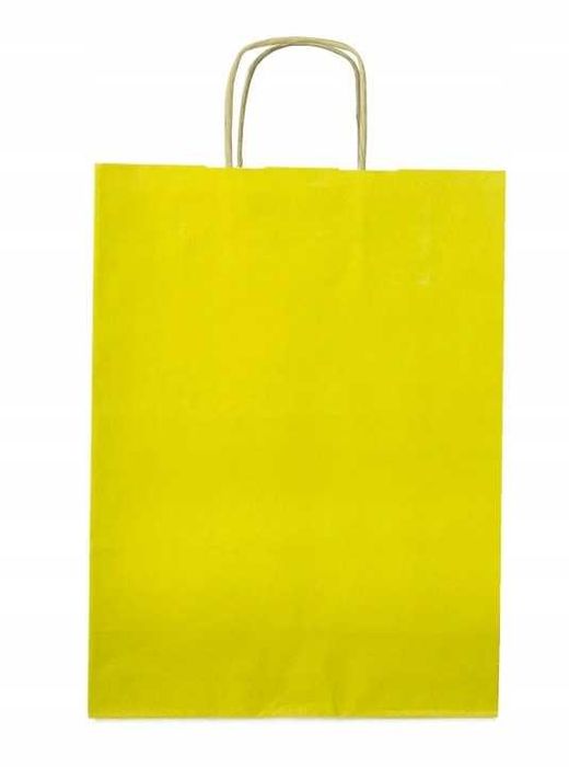 ŻÓŁTA TORBA PAPIEROWA 24x10x32cm z uchwytem skręcanym A4 100 sztuk