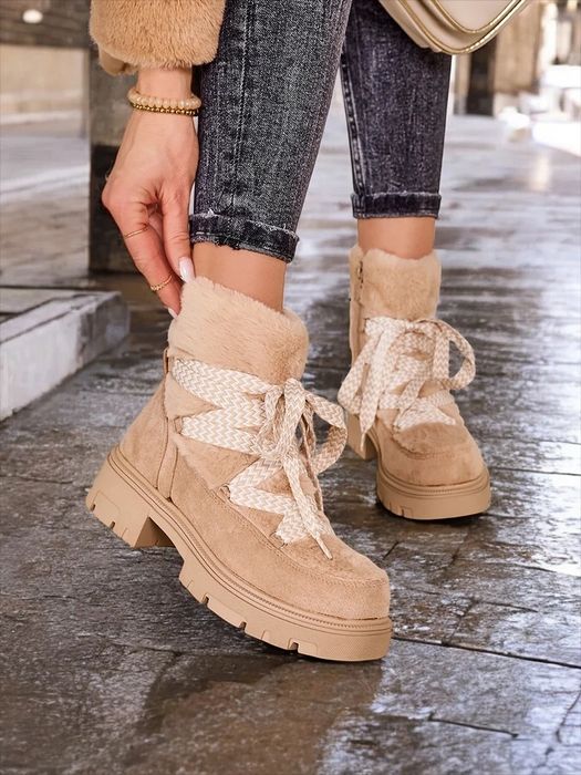 2 KOLORY 36 37 38 botki 39 40 41 z futerkiem sznurowane trapery platfo