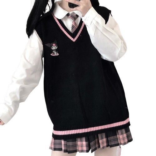 Damski Sweter Kamizelka Uczennicy ANIME Motyw Kuromi - S