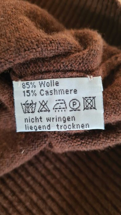 Kardigan sweter na guziki. Brązowy Czekoladowy. Kaszmir Wełna. L / XL